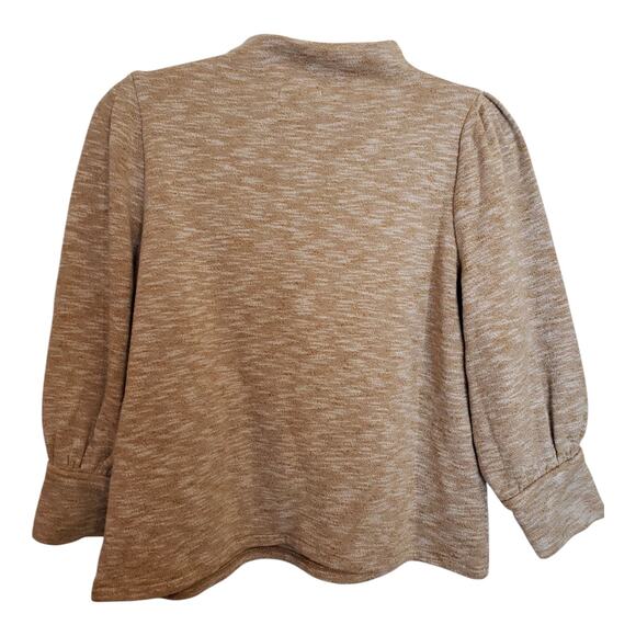 Madewell Gathered Sleeve Mock Neck Knit 3/4 Sleeves Pullover Heather Tan Top Med - Picture 3 of 10